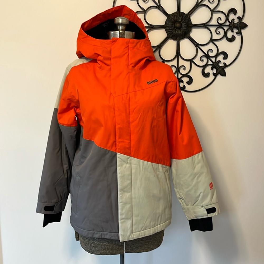 Orage ski or winter snow jacket, orange/gray/black, kids L (12)